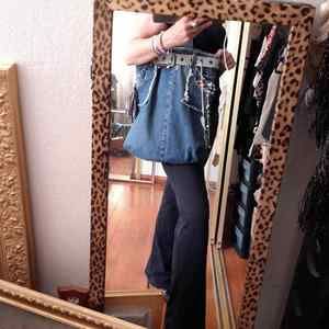 PATRIOTIC Denim Tote BEACH BAG w SILVER Chains Fancy Tassel Travel Weekend